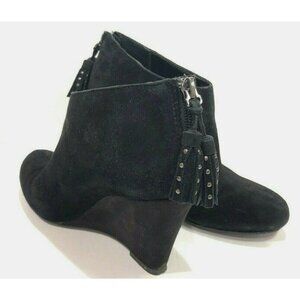 Anne Klein iflex Women Black Suede Leather Wedge Boot Bootie Tassel 6.5M